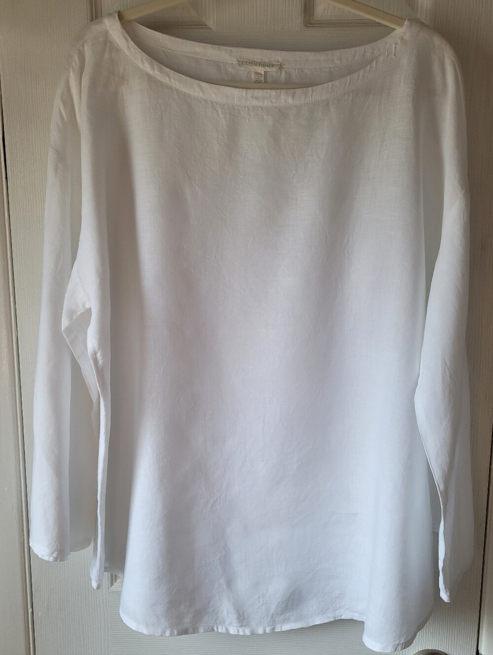 Eileen Fisher 100% Organic Linen Split Sleeve Top White XL Lagenlook